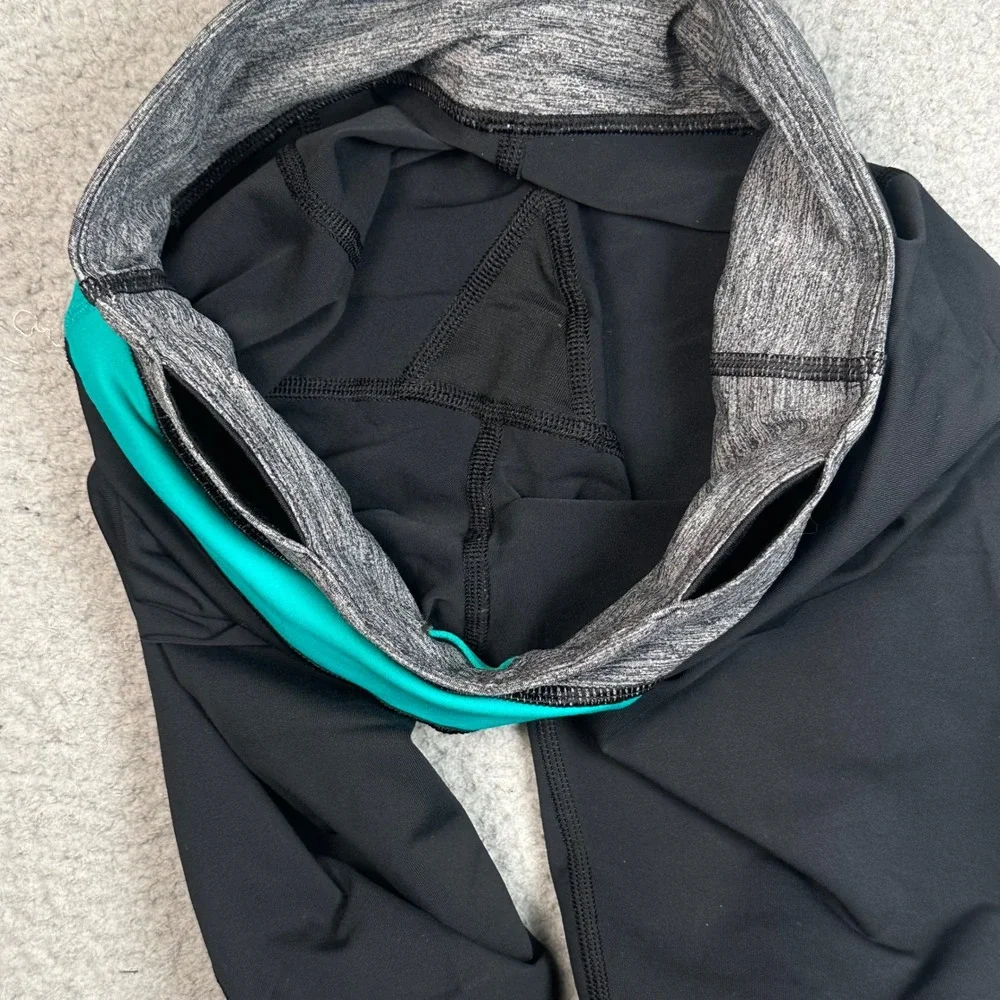 Lululemon Run Inspire Crop II Leggings Womens 4 Black Teal Luxtreme Yoga Gym